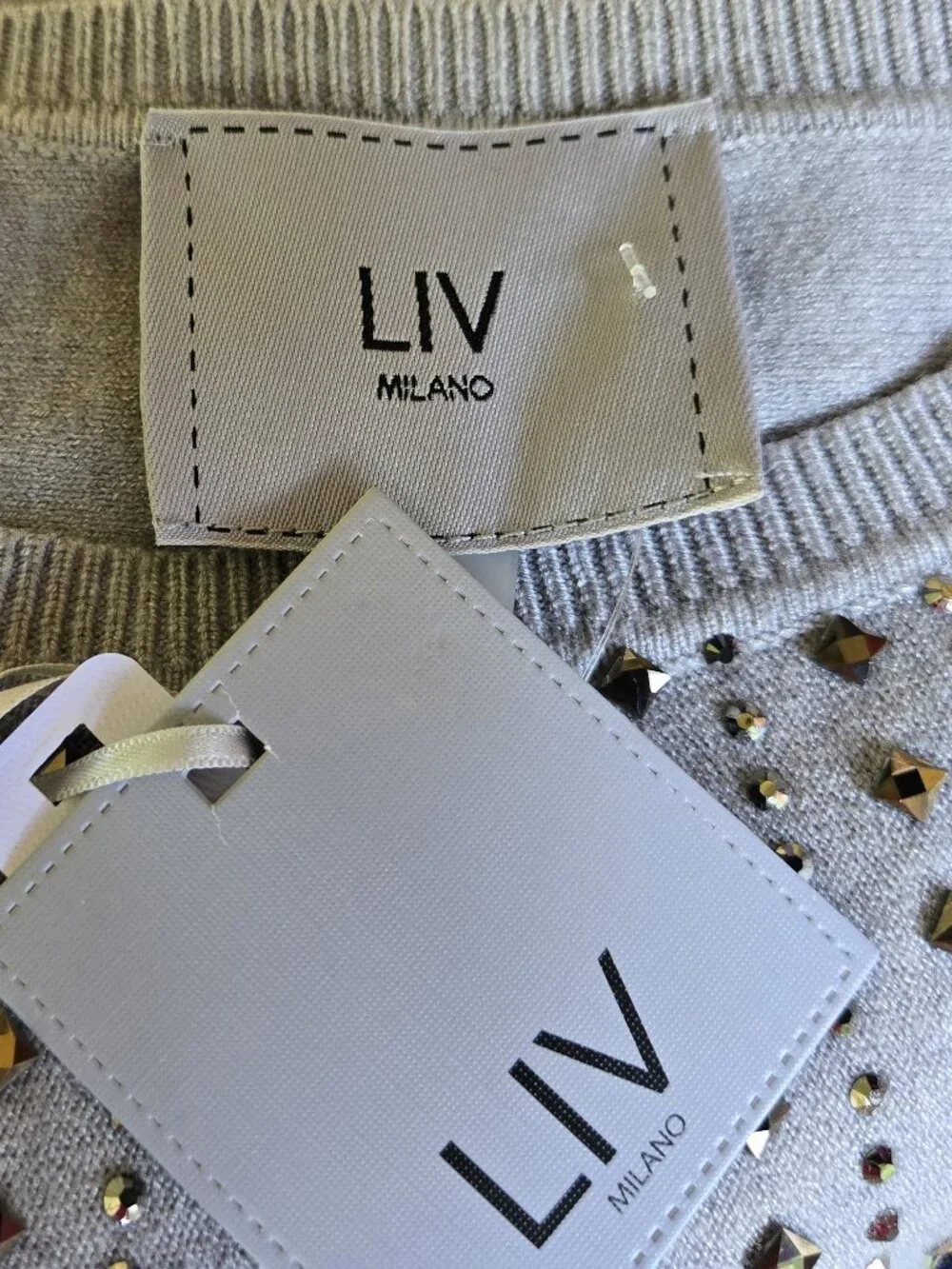 NWT LIV Milano Gray Studded Knit Sweater XS